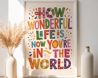 You’re In The World Print Poster, Flower illustration Print, Nursery Art, Cute Typography Poster, Quote wall Art, Colour Pop, Gifts for Her