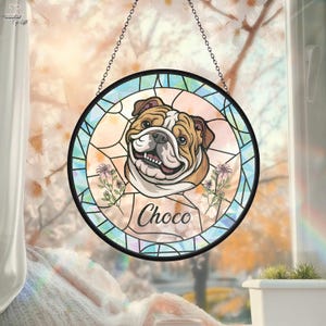 Custom Pet Portrait Stained Glass Suncatcher, Custom Dog Portrait from Photo, Stained Glass Dog, Sympathy Gifts, Stained Glass Dog Memorial