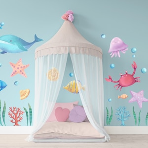 Wandtattoos für Kinder, Ozean und Meer, Wal, Fisch & Krabbe, Unterwasserwelt, Strand Kinderzimmer Deko