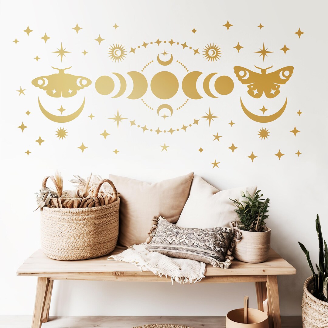 Moon Phases Wall Decal – Stars & Starburst, Celestial Boho Decor - Etsy