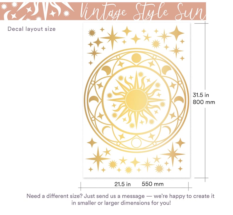 Gold Celestial Sun Moon Phases Wall Decal – Sacred Geometry Stars Vinyl ...