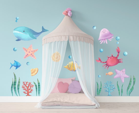 DECOWALL DS12-8078 Adesivi Murali Animali Marini Decorazioni Per Cameretta Dei Bambini Cameretta Dei Pesci Dell'oceano Squalo Balena Buccia E Bastone Balene Colorate Rimovibili Ragazzi Ragazze - Foto 2