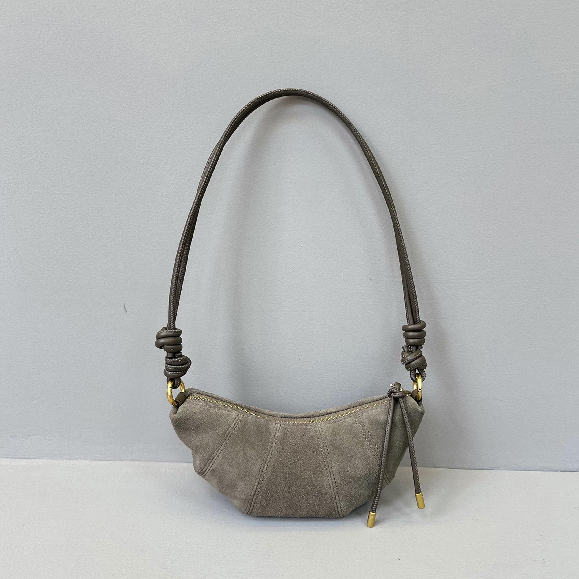 Suede Shoulder Bag, Soft Leather Croissant Bag, Minimal
