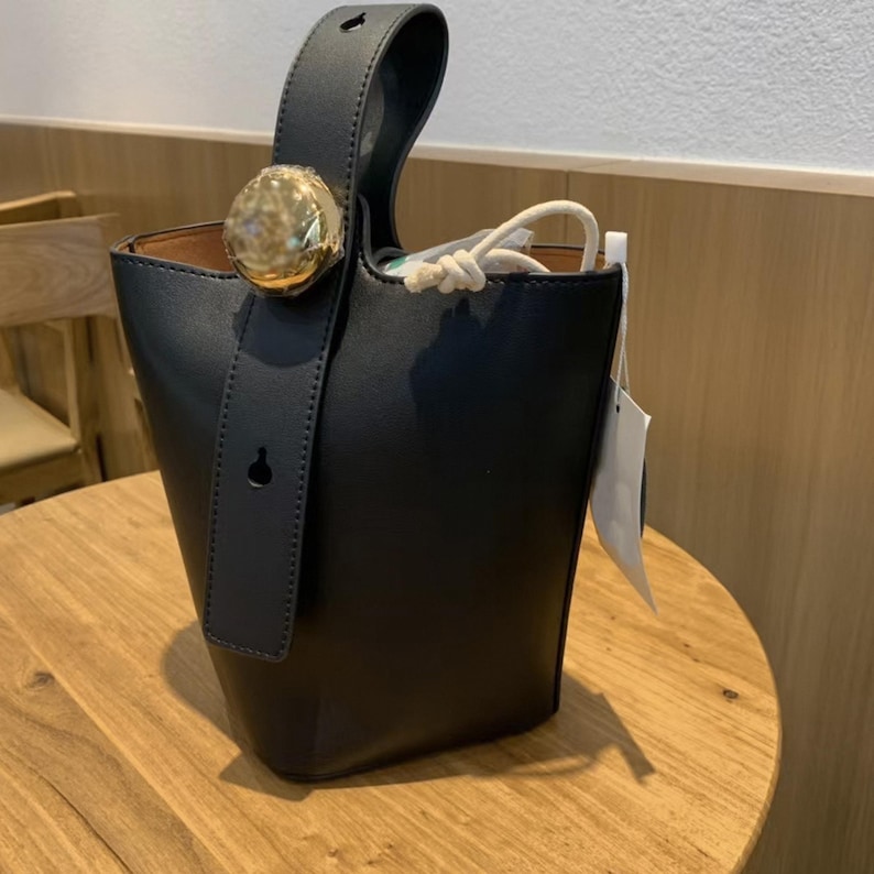 Minimalist Bucket Tote Bag, Women's Leather Bag, Small Handbag, Leather Top Handle Bag image 3