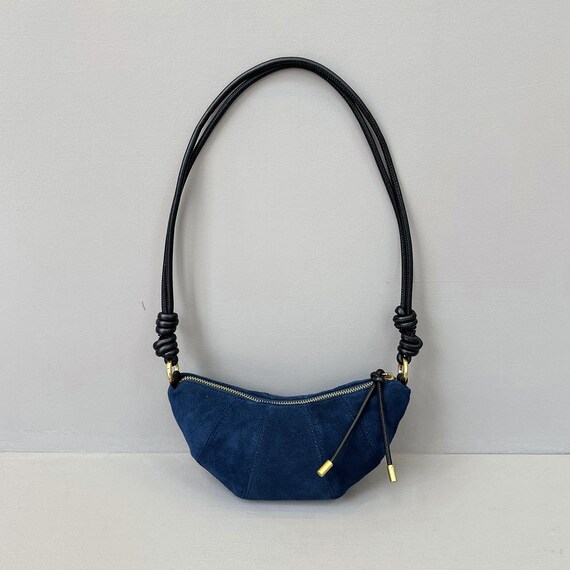 Suede Shoulder Bag, Soft Leather Croissant Bag, Minimal