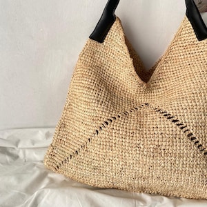 Raffia gewebte Tasche, große Einkaufstasche, gewebte Damentasche, natürliche Raffia Strandtasche, Strohtasche