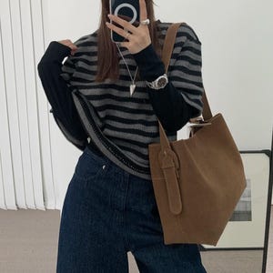 Minimal Suede Shoulder Bag,Women Tote Bag,Large Leather Bag