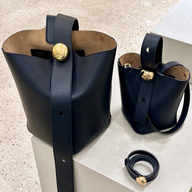 Minimalist Bucket Tote Bag, Women's Leather Bag, Small Handbag, Leather Top Handle Bag image 2