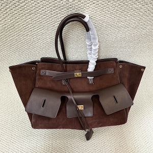 Large Suede Tote Bag,Minimal Suede Bag,Women Shoulder Bag,Leather Handbag