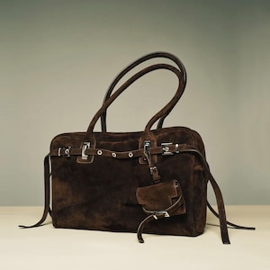Large Suede Handbag,Genuine Leather Tote Bag,Trendy Design Top Handle Bag