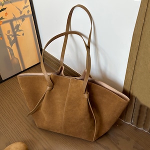 Minimal Suede Tote Bag, Medium Shoulder Bag,Women Handbag