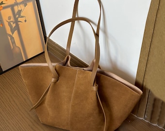Minimal Suede Tote Bag, Medium Shoulder Bag,Women Handbag
