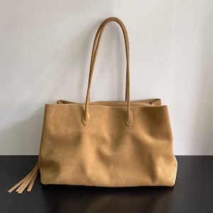 Suede Large Tote Bag,Genuine Leather Shoulder Bag,Slouchy Style Handbags