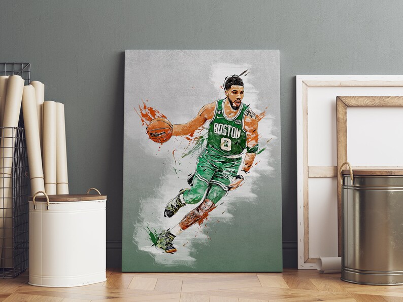 Jayson Tatum Poster Boston Celtics NBA Framed Wall Art Home Decor