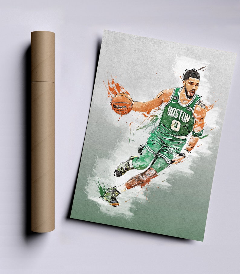 Jayson Tatum Poster Boston Celtics NBA Framed Wall Art Home Decor