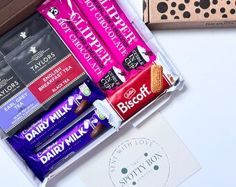 Regalo de té y golosinas en buzón / Caja de regalo de chocolate caliente / Regalo para ella / Abrazo en una caja / Regalo para amiga / Regalo de cumpleaños en buzón