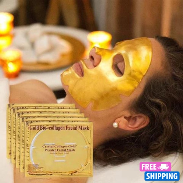 Gold Bio-collagen Facial Mask - Hydrating, Anti-Aging, 24K Gold Infused, 5 Masks