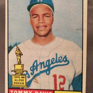 1961 Tommy Davis &#39;60 All-Star rookie Los Angeles Dodgers Topps #168 vintage baseball card