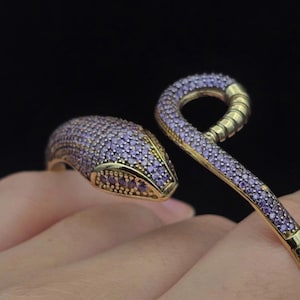 Amethyst Snake Sterling Silver Adjustable Bracelet: Authentic Jewelry for Women