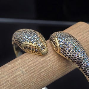 Onyx Double Snake Head Adjustable Cuff Sterling Silver Bracelet for Women