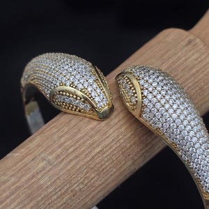 White Zircon Snake Head Sterling Silver Adjustable Cuff Bracelet for Women
