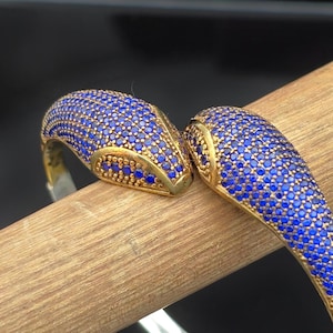 Sapphire Double Snake Head Adjustable Cuff Sterling Silver Bracelet for Women