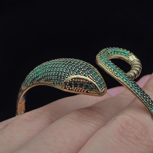 Emerald Snake Sterling Silver Adjustable Bracelet: Authentic Jewelry for Her
