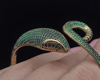 Pulsera ajustable de plata de ley con serpiente esmeralda: joyería auténtica para ella