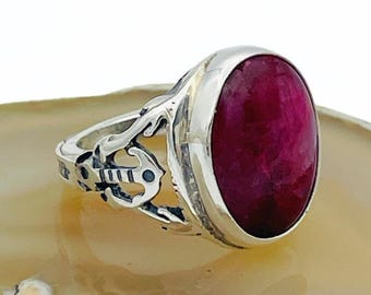 Natürlicher Rubin Sterlingsilber Ring - Gothic Style Schmuck: Rosa Edelstein