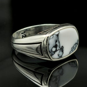 Men's White Turquoise Sterling Silver Ring: Handmade Turkish Design