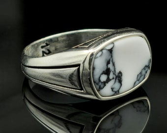 Men's White Turquoise Sterling Silver Ring: Handmade Turkish Design