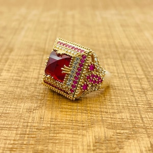 Handmade Red Ruby Ring: 925 Sterling Silver, Bronze Accent