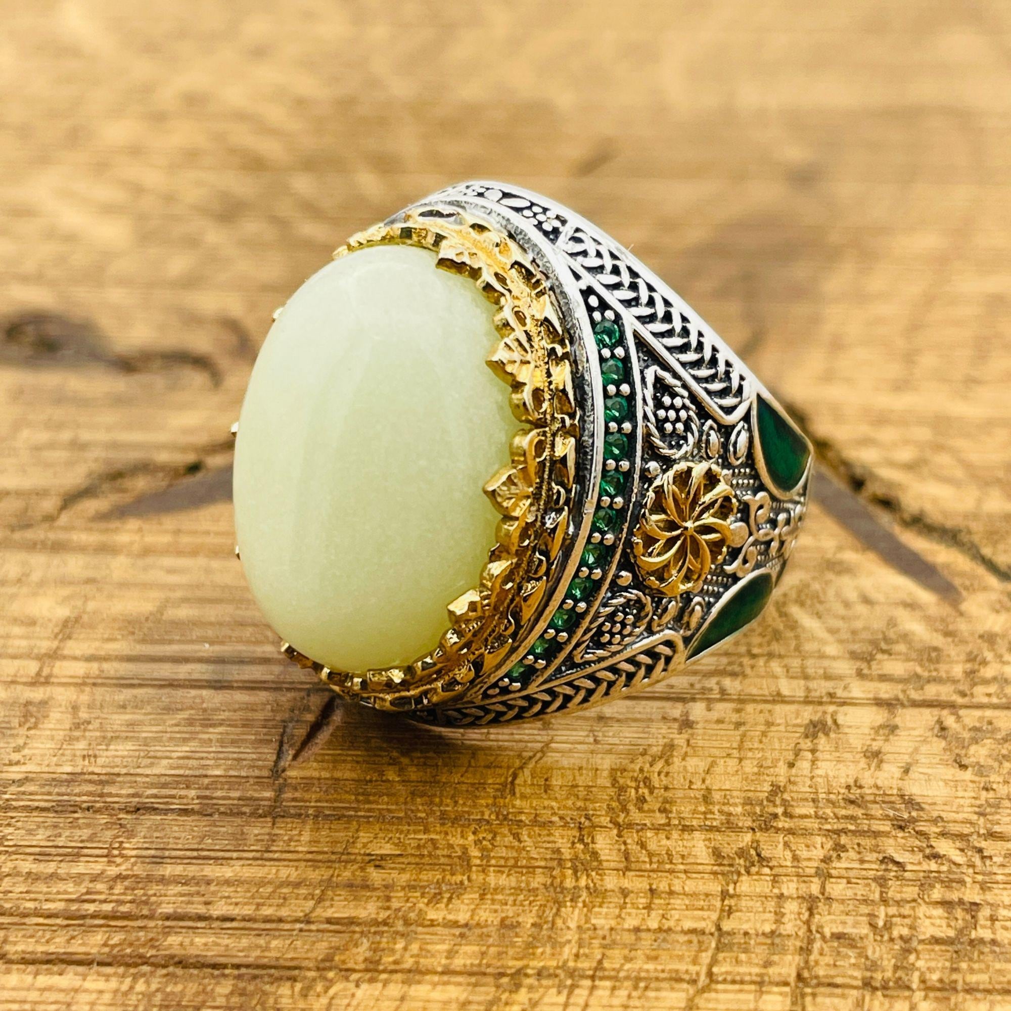 Bague œil De Chat Vert Jade - Argenté - Taille 59 - Neuf Sans Emballage - Pierre Ovale