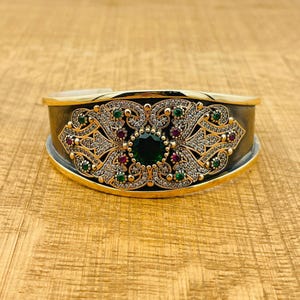 Handmade Emerald Cuff Bracelet: 925 Sterling Silver Authentic Design