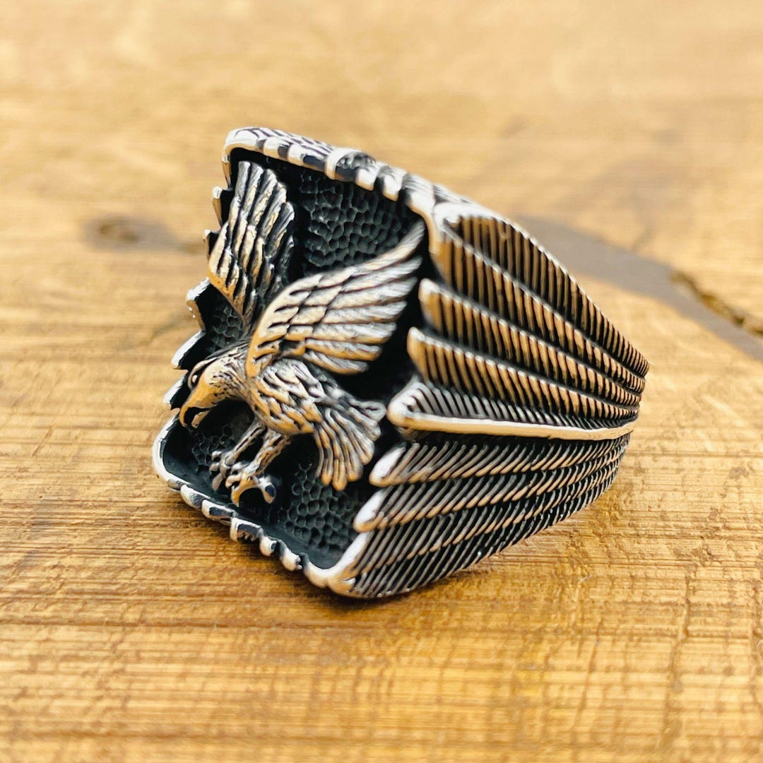 Men Eagle Silver Ring, Unisex Wild Animal Ring, Turkish Handmade Ring ...