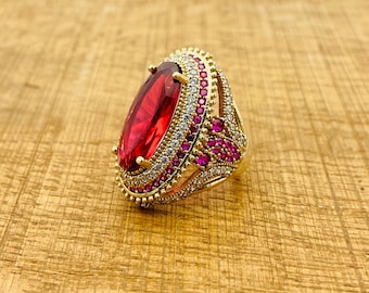 Women Ruby Red Stone Ring, Authentic Handmade Ring, 925 Sterling Silver, Gift For Her, Gift Wife, Gift For Mom, Anniversay Day Gift For Wife
