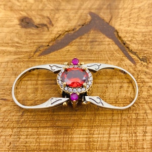 Handmade Red Ruby & Amethyst Sterling Silver Reversible Ring