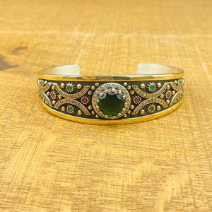 Handmade Emerald Cuff Bracelet: 925 Sterling Silver, Authentic Green Jewelry