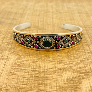 Emerald Green 925 Sterling Silver Cuff Bracelet