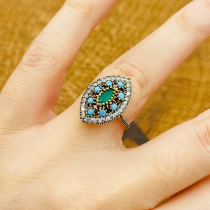 Handmade Emerald Turquoise Ring: 925 Sterling Silver Ottoman Jewelry