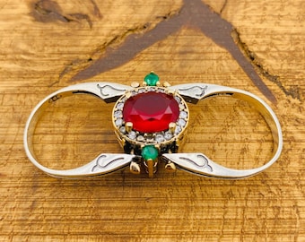 Handmade Sterling Silver Ring: Red Ruby & Green Emerald Reversible Ring
