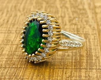 Handmade Turkish Emerald Ring: 925 Sterling Silver, Bronze Detail