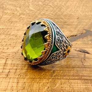 Peridot Green Ottoman Ring: Handmade 925 Sterling Silver Men&#39;s Ring