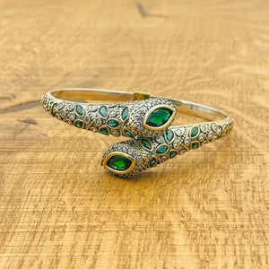 Handmade Emerald Sterling Silver Snake Bracelet