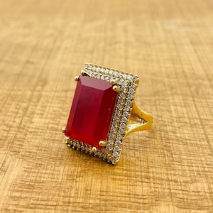 Handgemachter Rubinroter Steinring: Baguette 925 Sterling Silber