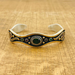 Emerald Cuff Bracelet: 925 Sterling Silver, Handmade Jewelry