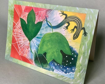 2 CARDS - A050 Forest Echoes / 5 x 7 Notecards / nature card / forest card / lizard illustration / friendship card / just because card