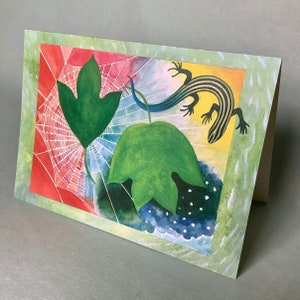 2 KAARTEN - A050 Forest Echoes / 5 x 7 notitiekaarten / natuurkaart / boskaart / hagedisillustratie / vriendschapskaart / gewoon omdat kaart