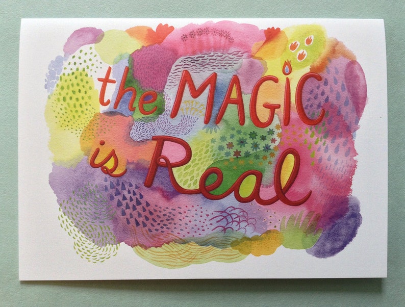 2 CARDS T043 Magic / 5 x 7 Notecards / Inspirational card / encouragement card / positive quote / motivational card / hand lettered card image 2