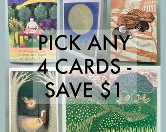 PICK ANY 4 NOTECARDS // 5 x 7 art notecards